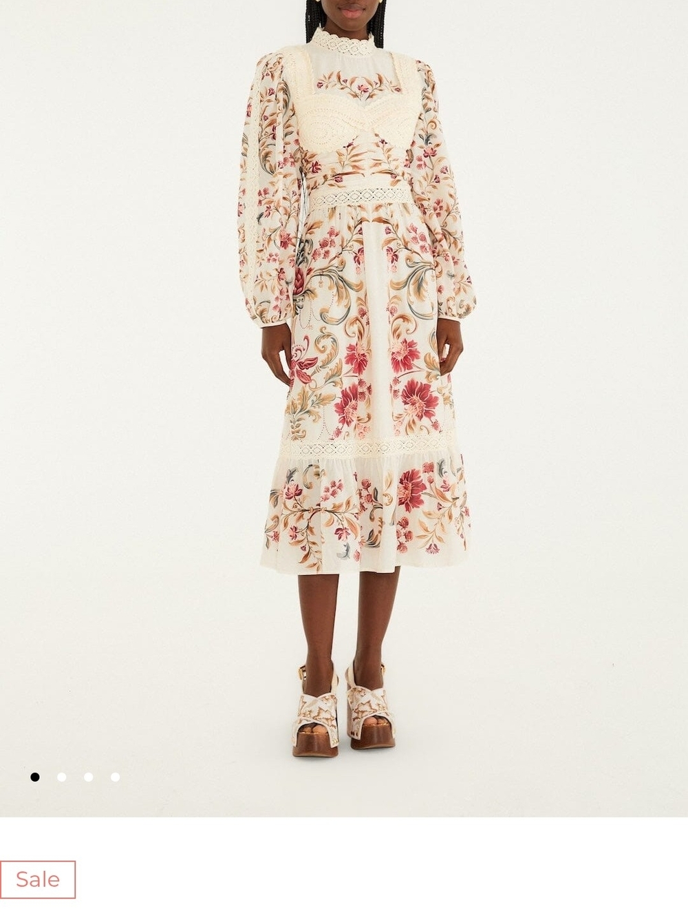 Farm Rio cream royal garden long sleeve crochet midi dress - Picture 4 of 5